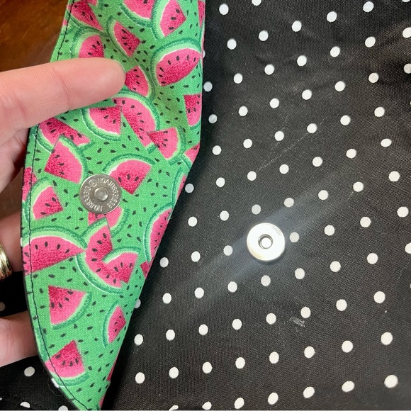 Black White Dots and Watermellon Print magnetic clasp Clutch Fabric clutch - Picture 3 of 6